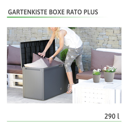 Gartenkiste Boxe Rato Plus Anthrazit Kunststoff mit Deckel 2 Farben 290 L NEU