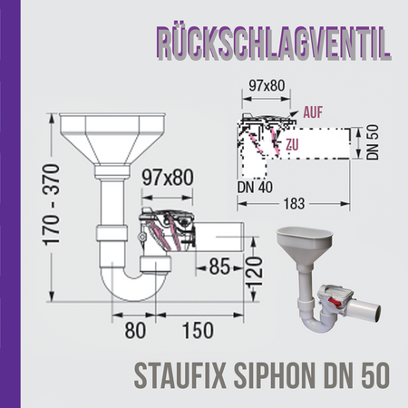 Staufix Siphon DN 50 Kondensat Zweiwege Rückschlagventil DN 50 ANTI SLIP VENTIL