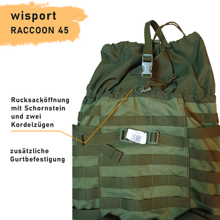 WISPORT RUCKSACK RACCOON 45 OLIVEGRÜN FAS PLUS Ergonomic, MOLLE, 2500 g, 45 L