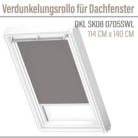 OUTLET VERDUNKELUNGSROLLOS Velux DKL SK08 0705SWL 114x140 cm Grau  mit weissen  Führungen 