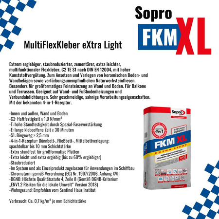 SOPRO FKM XL 444 MultiFlexKleber Extra Light Fliesenkleber Flexmörtel 15 KG
