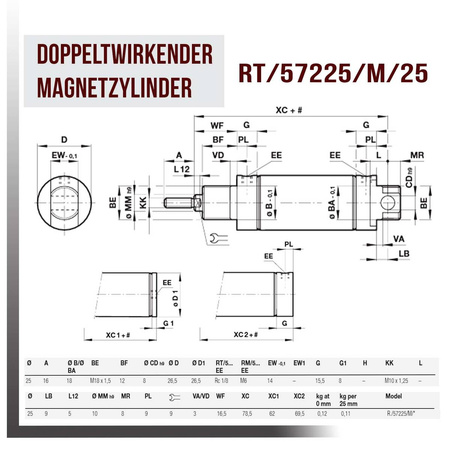 OUTLET Norgreen Doppeltwirkender Magnetzylinder RT/57225/M/25 Roundline Zylinder
