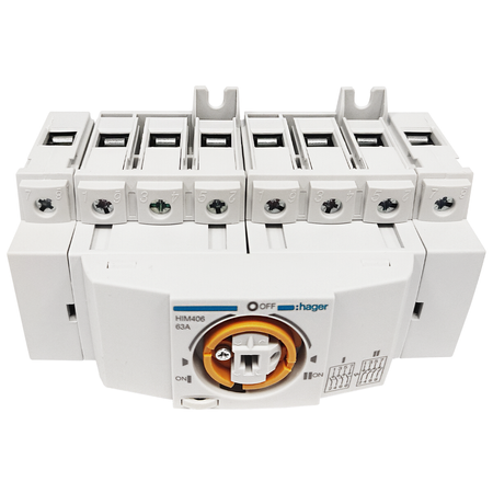 OUTLET Hager HIM406 Lastumschalter für Hutschiene Montageplatte 4 polig 63A