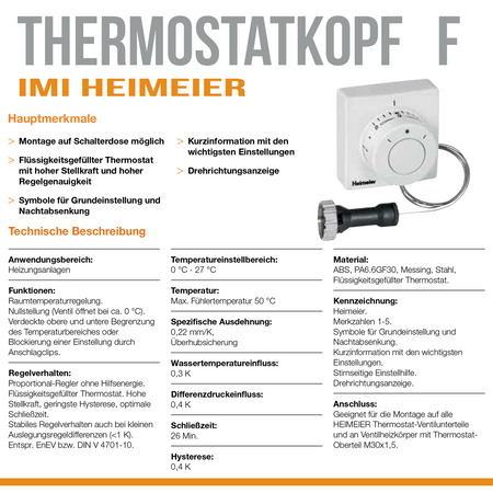 IMI Heimeier Thermostat-Kopf F weiß Ferneinsteller Kapillarrohr 2 m 2802-00.500