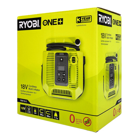 Ryobi RMI18-0 18V ONE+ Akku-Kompressor & Pumpe für Auto, Rad & Ball (ohne Akku)