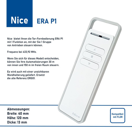 NICE ERA P1 Einkanalige Fernsteuerung Reichweite 30 m Erreichen 433,92Mhz - FLOR