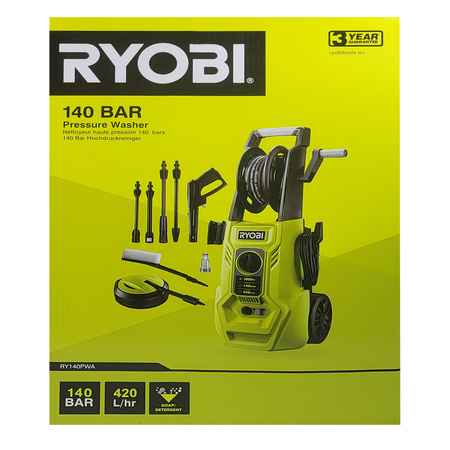 Ryobi RY140PWA Hochdruckreiniger 140 bar 1800 W für Terrasse und Fahrzeug
