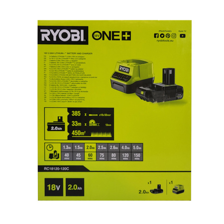 Ryobi RC18120-120C  Akku-Set 18 V 2,0 Ah + Ladegerät ONE+ (ohne Werkzeug)