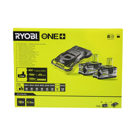 Ryobi RC18150-250X Ladegerät-Set 18 V ONE+ 5,0 A + Akkus