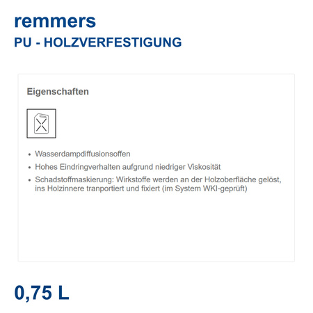 Remmers PU-HOLZVERFESTIGUNG Schadstofffixierung auf PU-Basis farblos 750 ml NEU