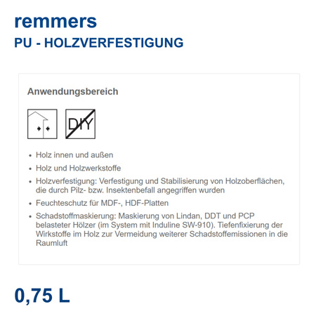 Remmers PU-HOLZVERFESTIGUNG Schadstofffixierung auf PU-Basis farblos 750 ml NEU