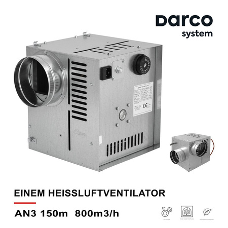 DARCO Einem Heissluftventilator Luftzufuhrgerät Warmluftverteilung AN3 150mm NEU