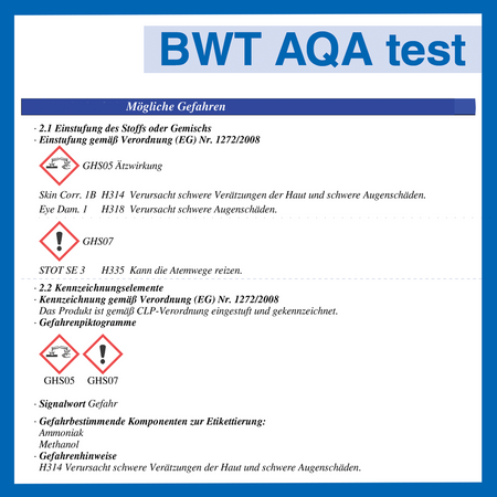BWT AQUATEST Test zur Bestimmung der Wasserhärte Prüfset Härteprüf Set