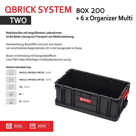 Werkzeugkoffer SET Qbrick System TWO Box 200 + 6 x Organizer Multi Werkzeugkiste