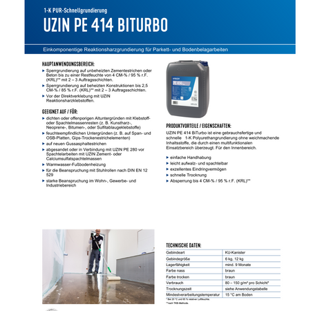 UZIN PE 414 BiTurbo 1-K PUR-Schnellgrundierung zur Parkettverlegung 12 kg NEU
