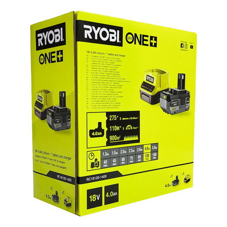 Ryobi Set Laubbläser 18V ONE+ mit 4.0Ah Akku und Ladegerät