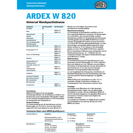 ARDEX W 820 Superfinish Wandspachtel Spachtelmasse Gipsspachtelmasse  25 KG