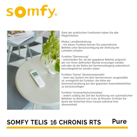 OUTLET Somfy TELIS 16 CHRONIS 1811079 Pure - 16-Kanal-Handsender LCD-Anzeige