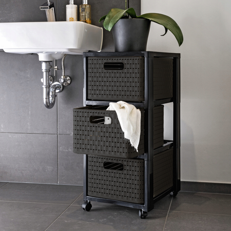 Rotho Country badkorb Rollcontainer mit 3 Schubladen Schubladenturm Anthrazit